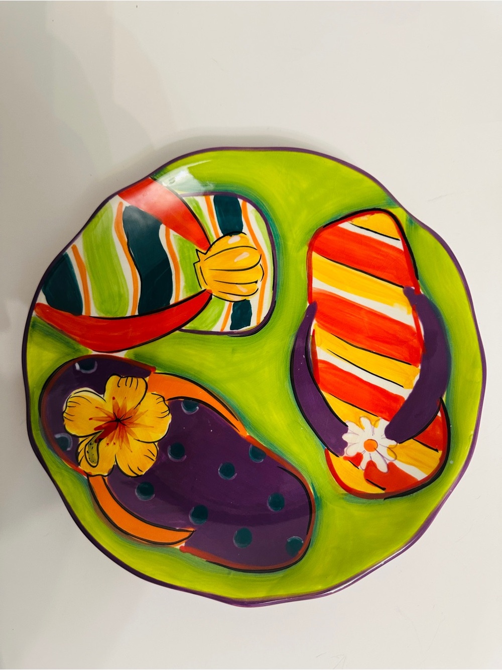Clay Art StoneLite Flip Flops Hand Painted Beach Plate - Picture 8 of 8